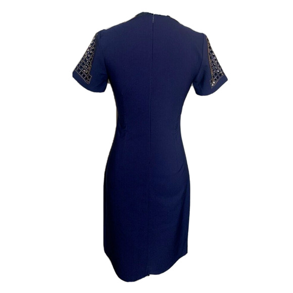 Sensiline Navy Dress Womens 4 Cut-Out Gold Embellishments Cocktail Sheath Dress - Picture 2 of 14